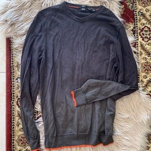 HUGO BOSS Men’s Sweater Slim Fit Size XL Gradient charcoal to gray orange accent
